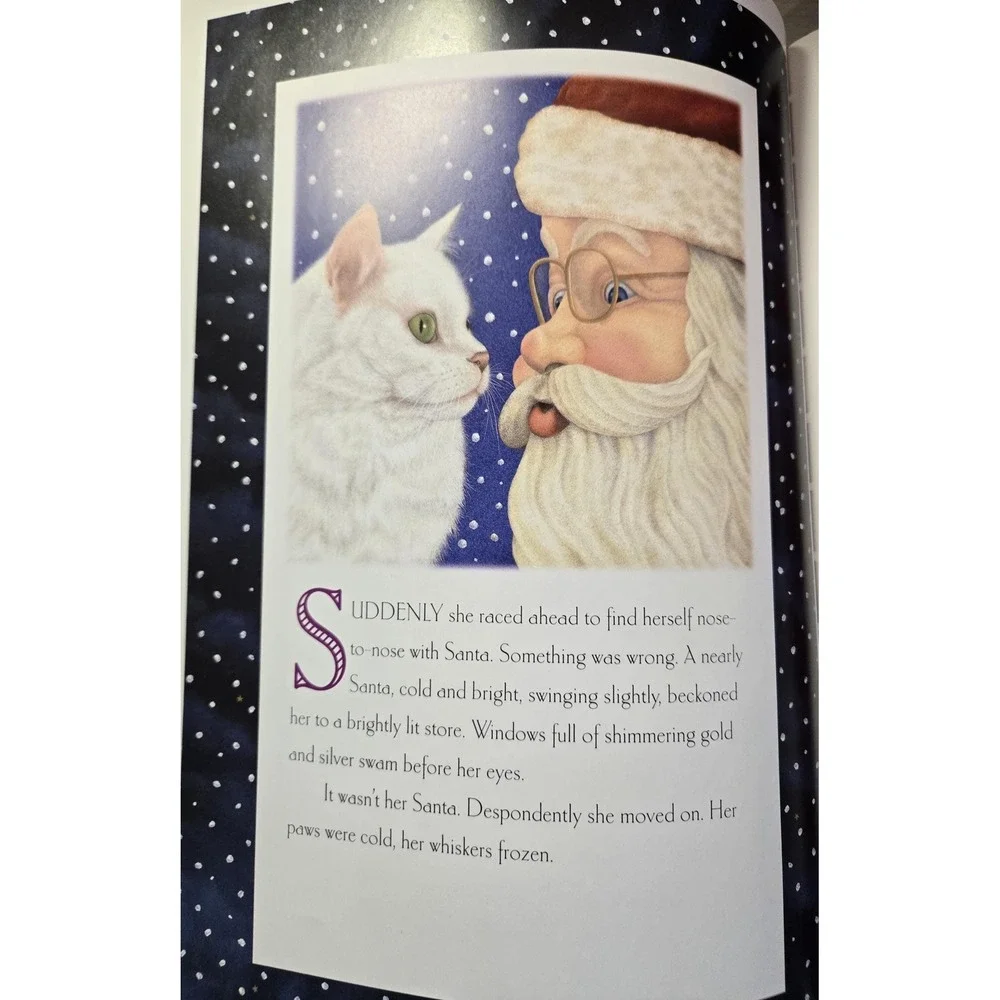 Vintage Santas Snow Cat hardcover paper white Persian cat NYC‎ Christmas Eve